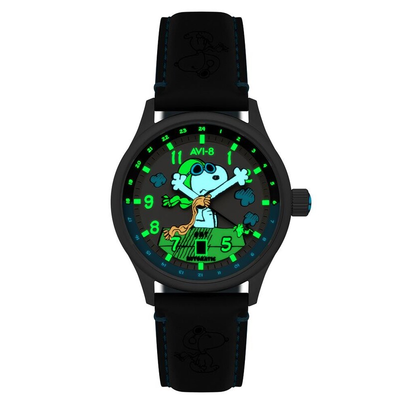 HAWKER HURRICANE KENT GMT AUTOMATIC PEANUTS SNOOPY FLYING ACE LIMITED EDITION AV-4136-03 (Seiko NH34 Mekanizmalı) Erkek Kol Saati - Thumbnail