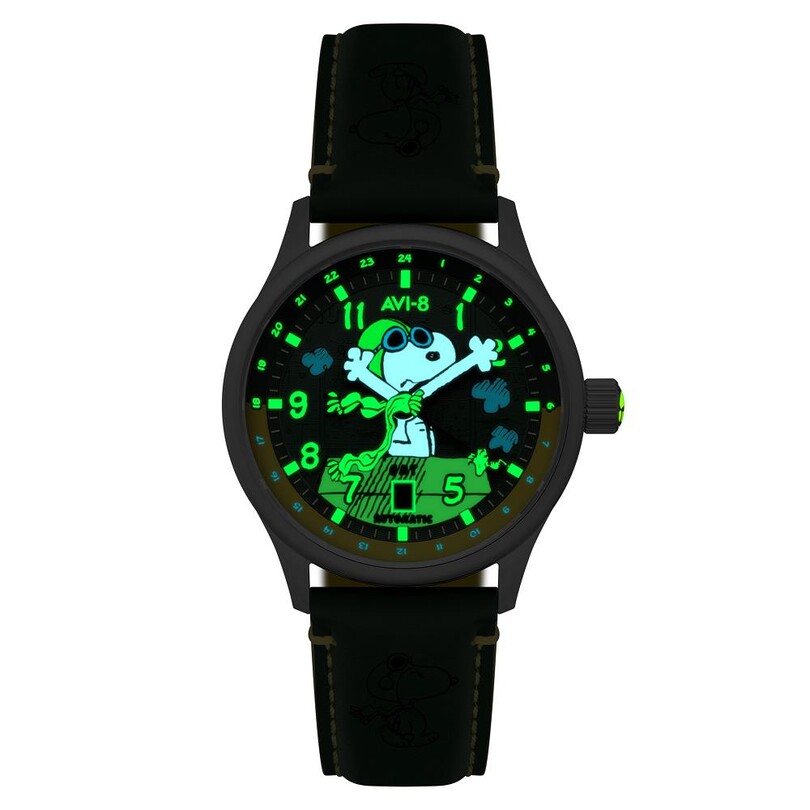 HAWKER HURRICANE KENT GMT AUTOMATIC PEANUTS SNOOPY FLYING ACE LIMITED EDITION AV-4136-04 (Seiko NH34 Mekanizmalı) Erkek Kol Saati - Thumbnail