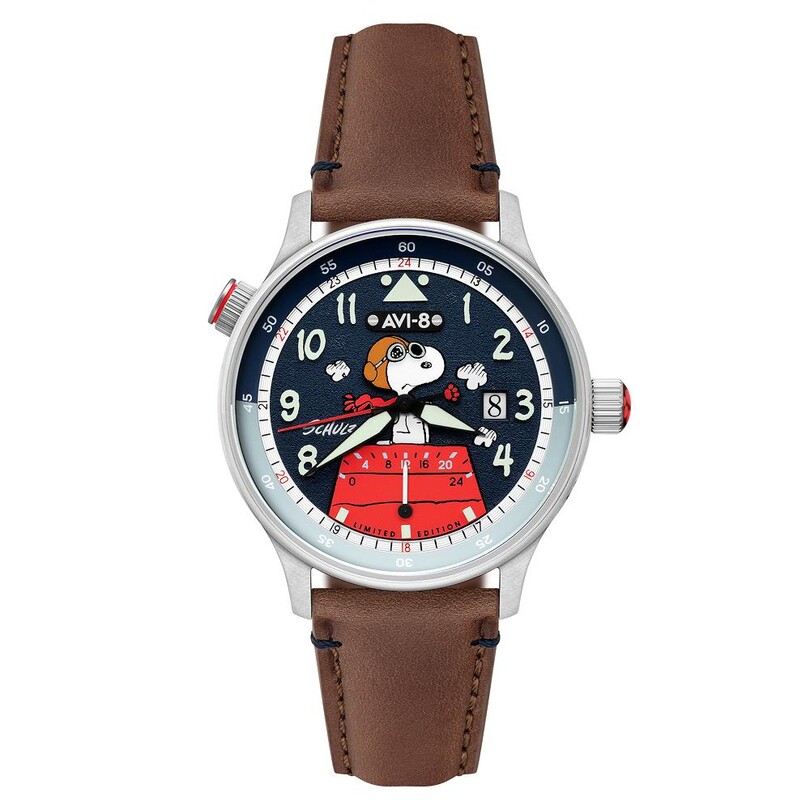 AVI-8 - HAWKER HURRICANE MCKELLAR DUAL TIME PEANUTS SNOOPY FLYING ACE LIMITED EDITION AV-4151-04 (Citizen Miyota GP01 Mekanizmalı) Erkek Kol Saati