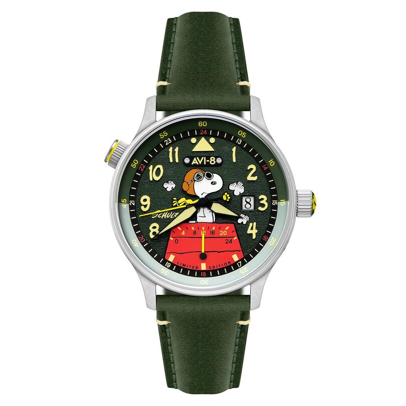 AVI-8 - HAWKER HURRICANE MCKELLAR DUAL TIME PEANUTS SNOOPY FLYING ACE LIMITED EDITION AV-4151-05 (Citizen Miyota GP01 Mekanizmalı) Erkek Kol Saati