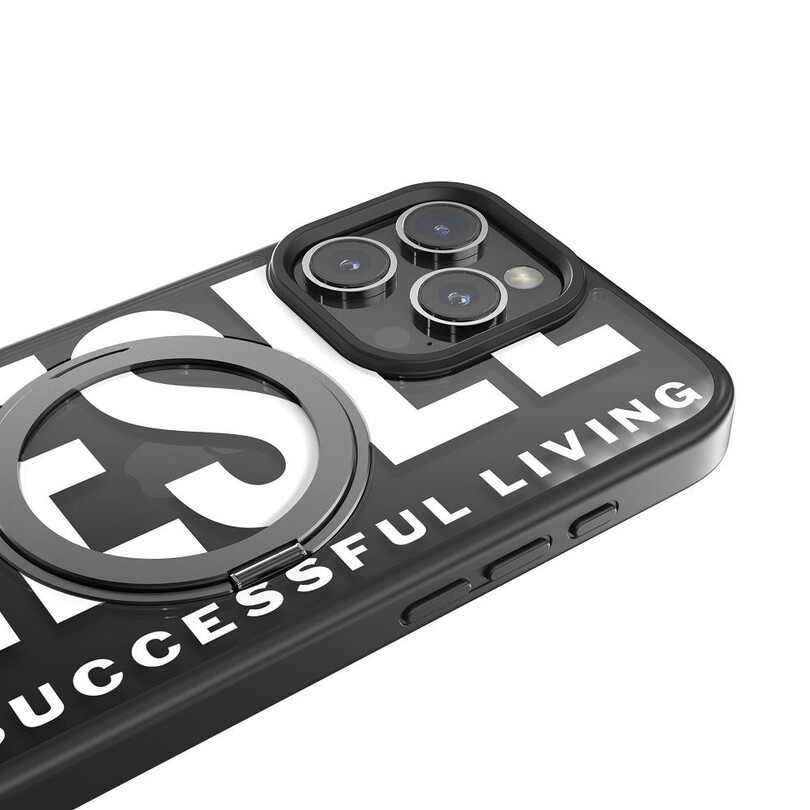 Diesel iPhone 16 Pro Max Magsafe Destekli Yüzük Standlı Kılıf - Siyah/Beyaz - Thumbnail