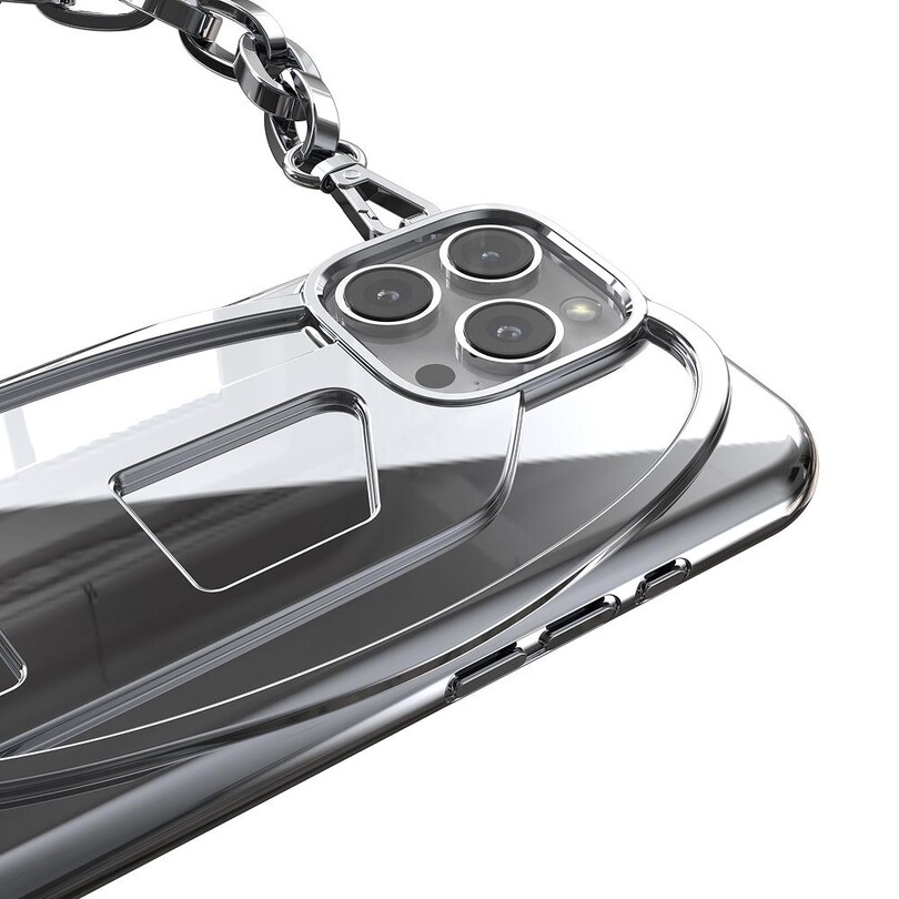 Diesel iPhone 16 Pro Max Oval D Parlak Zincirli Kılıf - Gümüş - Thumbnail