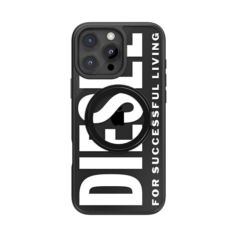 Diesel iPhone 16 Pro Max Uyumlu Magsafe Destekli Yüzük Standlı Kılıf - Siyah/Beyaz - Thumbnail