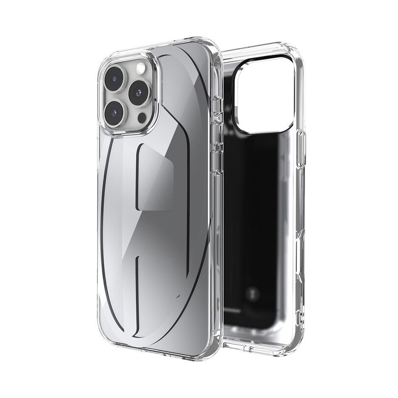 DIESEL TELEFON AKS. - Diesel iPhone 16 Pro Max Uyumlu Oval D Aynalı (Mirror) Kılıf - Gümüş