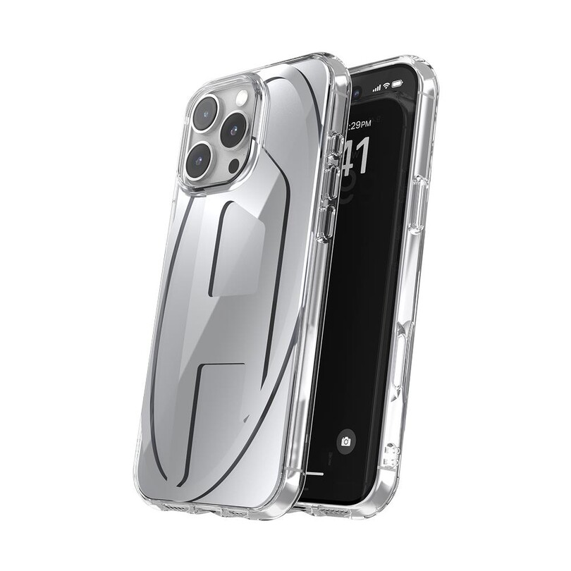 Diesel iPhone 16 Pro Max Uyumlu Oval D Aynalı (Mirror) Kılıf - Gümüş - Thumbnail