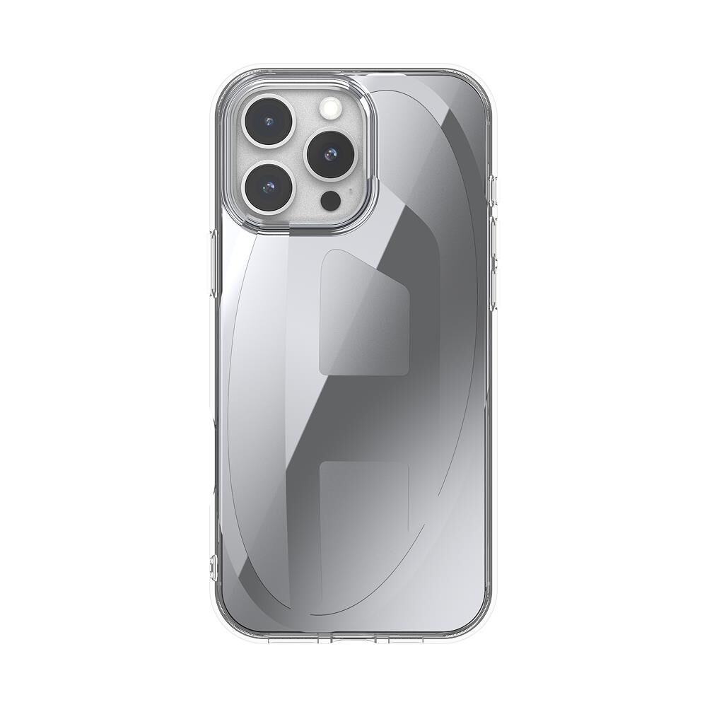 Diesel iPhone 16 Pro Max Uyumlu Oval D Aynalı (Mirror) Kılıf - Gümüş