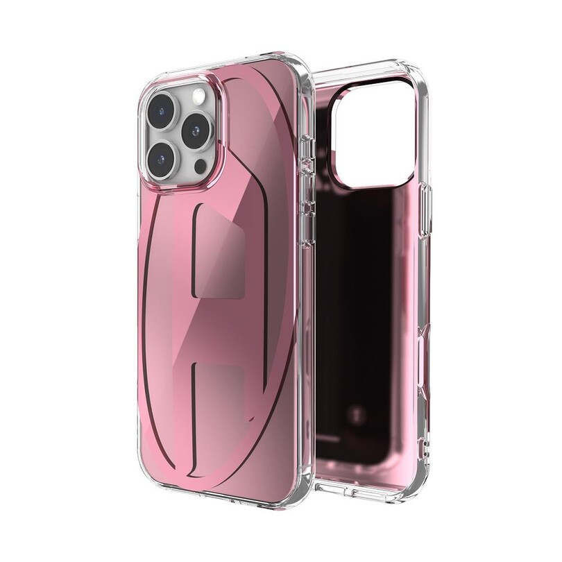 DIESEL TELEFON AKS. - Diesel iPhone 16 Pro Max Uyumlu Oval D Aynalı (Mirror) Kılıf - Pembe