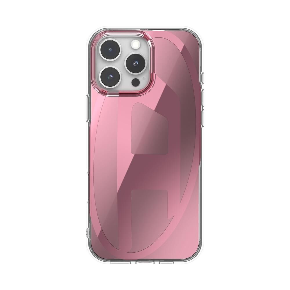 Diesel iPhone 16 Pro Max Uyumlu Oval D Aynalı (Mirror) Kılıf - Pembe