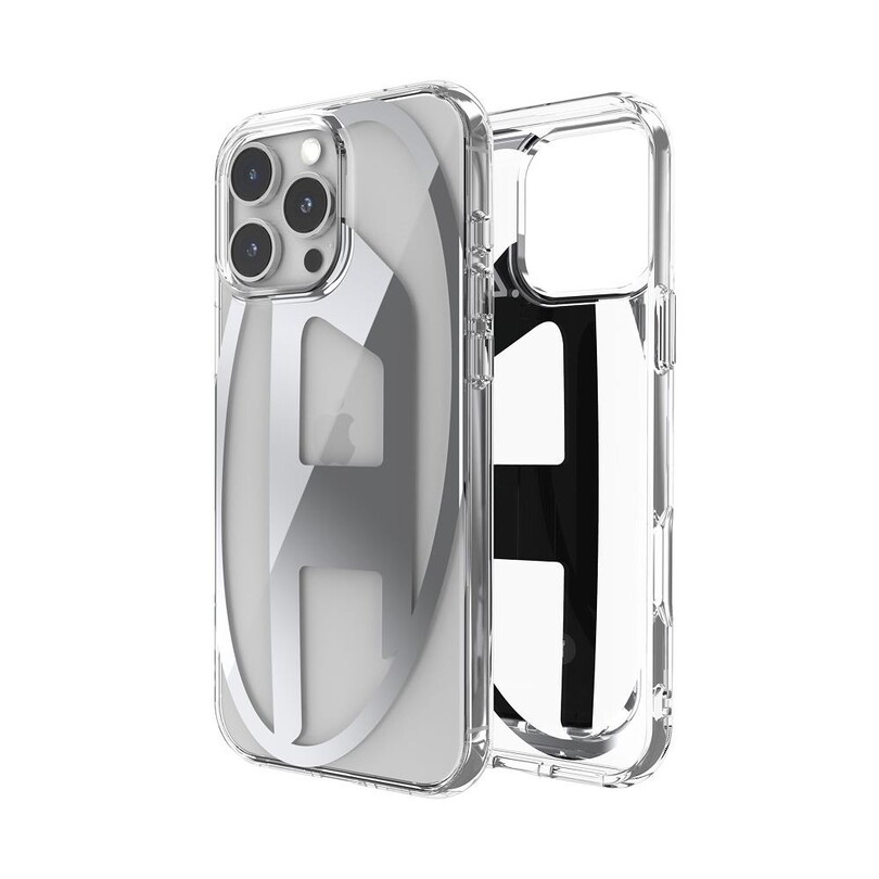 DIESEL TELEFON AKS. - Diesel iPhone 16 Pro Max Uyumlu Oval D Mirror Şeffaf Kılıf - Şeffaf/Gümüş
