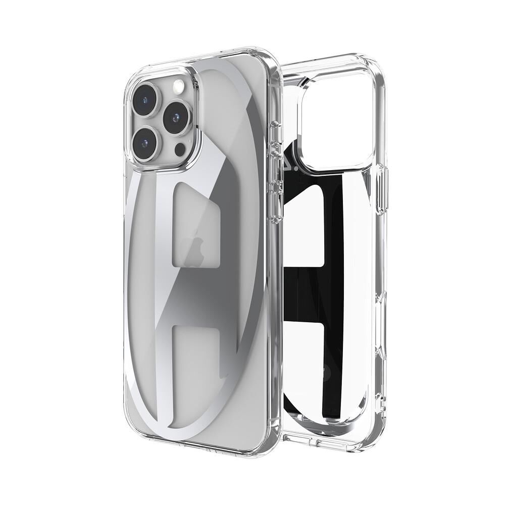 Diesel iPhone 16 Pro Max Uyumlu Oval D Mirror Şeffaf Kılıf - Şeffaf/Gümüş