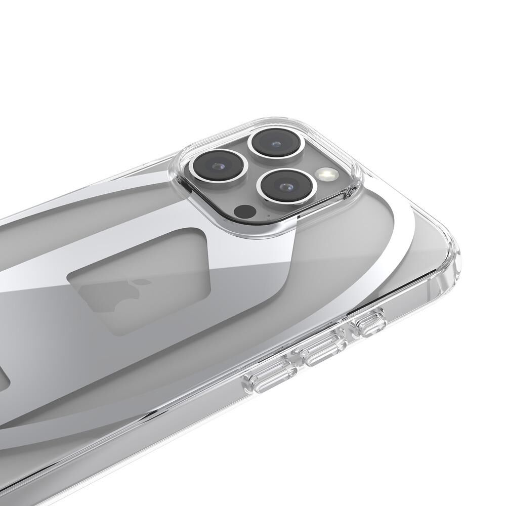 Diesel iPhone 16 Pro Max Uyumlu Oval D Mirror Şeffaf Kılıf - Şeffaf/Gümüş