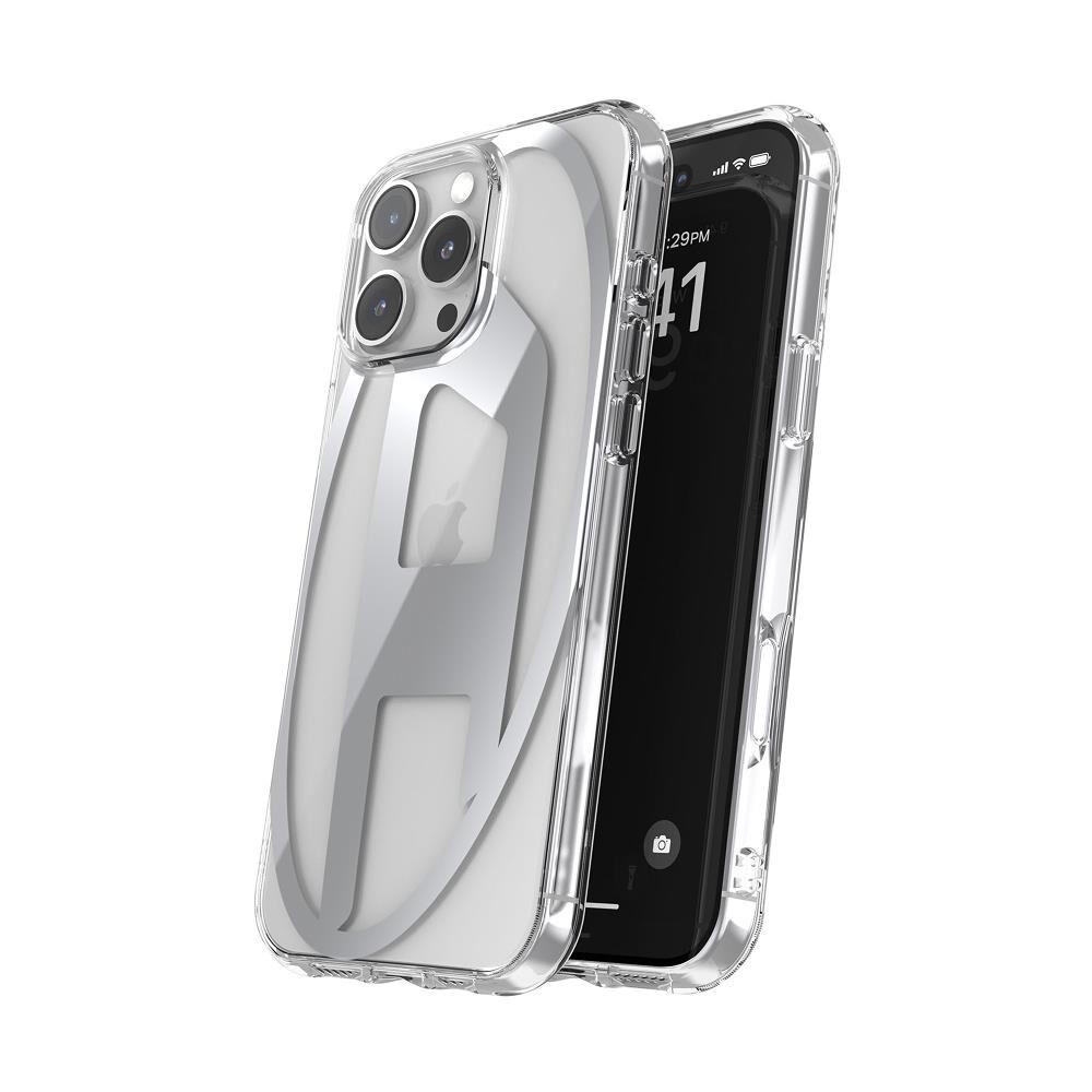 Diesel iPhone 16 Pro Max Uyumlu Oval D Mirror Şeffaf Kılıf - Şeffaf/Gümüş