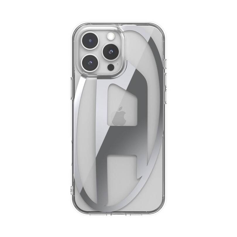 Diesel iPhone 16 Pro Max Uyumlu Oval D Mirror Şeffaf Kılıf - Şeffaf/Gümüş - Thumbnail