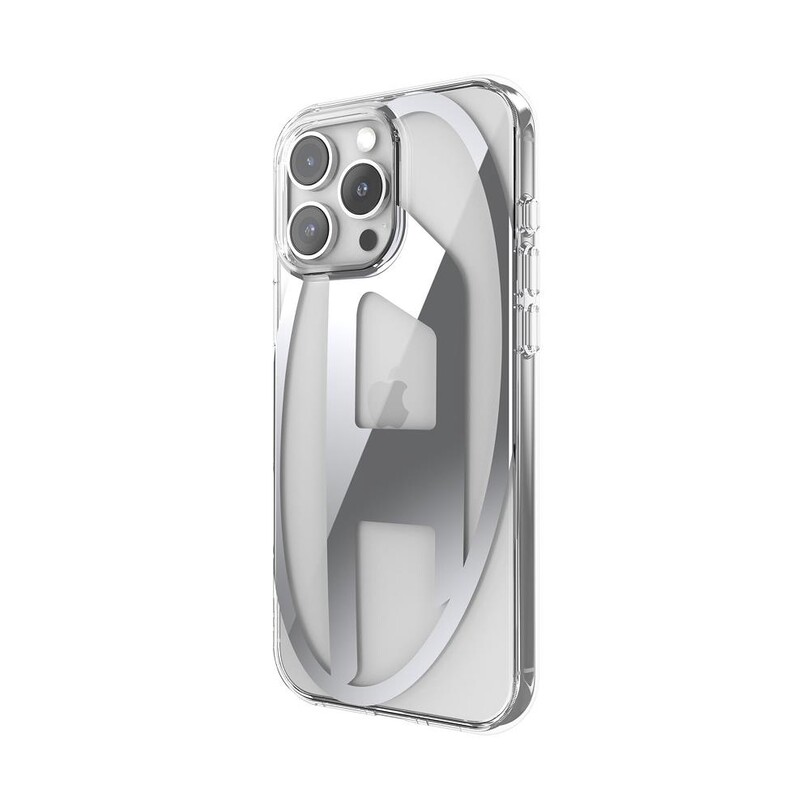 Diesel iPhone 16 Pro Max Uyumlu Oval D Mirror Şeffaf Kılıf - Şeffaf/Gümüş - Thumbnail