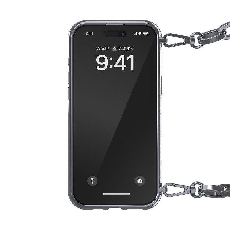 Diesel iPhone 16 Pro Max Uyumlu Oval D Parlak Zincirli Kılıf - Gümüş - Thumbnail