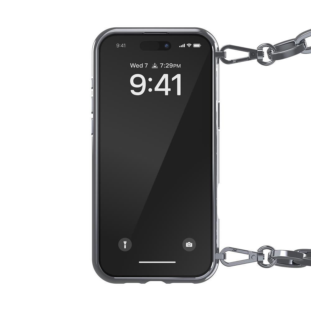 Diesel iPhone 16 Pro Max Uyumlu Oval D Parlak Zincirli Kılıf - Gümüş