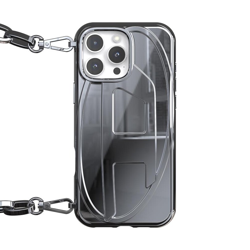 Diesel iPhone 16 Pro Max Uyumlu Oval D Parlak Zincirli Kılıf - Gümüş - Thumbnail