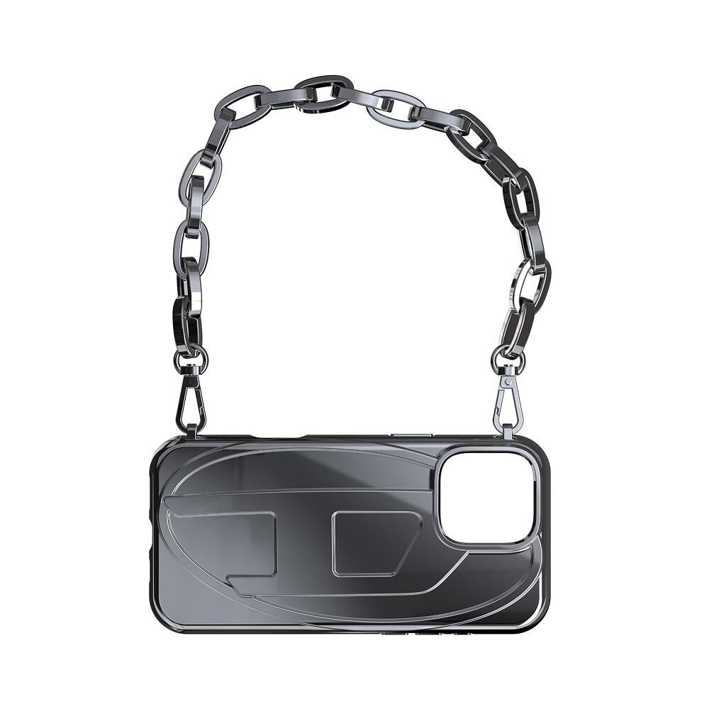 Diesel iPhone 16 Pro Max Uyumlu Oval D Parlak Zincirli Kılıf - Gümüş