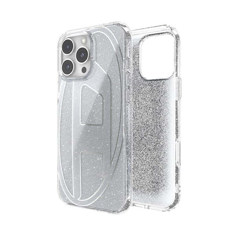 DIESEL TELEFON AKS. - Diesel iPhone 16 Pro Max Uyumlu Oval D Simli Kılıf - Gümüş
