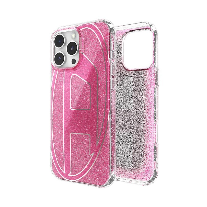 DIESEL TELEFON AKS. - Diesel iPhone 16 Pro Max Uyumlu Oval D Simli Kılıf - Pembe