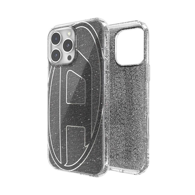DIESEL TELEFON AKS. - Diesel iPhone 16 Pro Max Uyumlu Oval D Simli Kılıf - Siyah