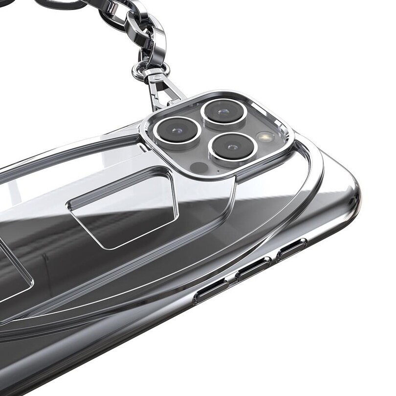 Diesel iPhone 16 Pro Oval D Parlak Zincirli Kılıf - Gümüş - Thumbnail