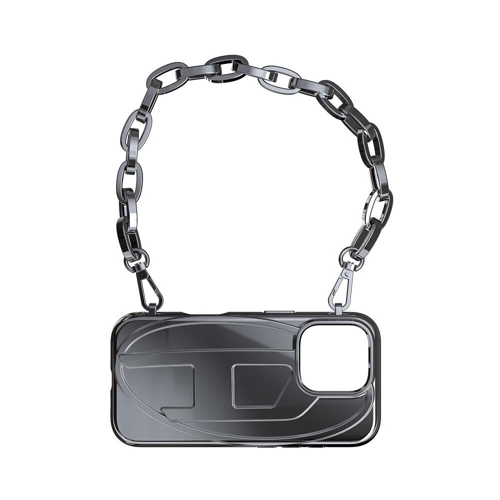 Diesel iPhone 16 Pro Oval D Parlak Zincirli Kılıf - Gümüş