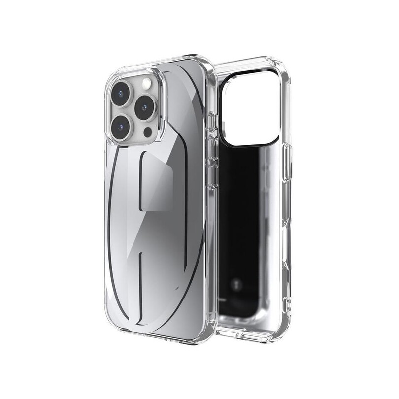DIESEL TELEFON AKS. - Diesel iPhone 16 Pro Uyumlu Oval D Aynalı (Mirror) Kılıf - Gümüş