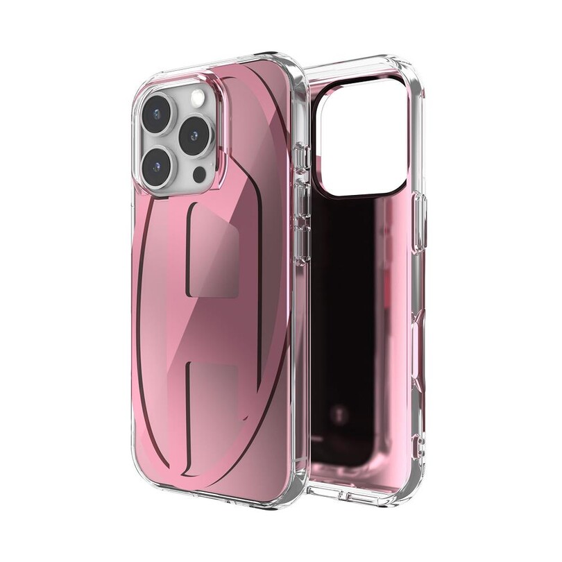 DIESEL TELEFON AKS. - Diesel iPhone 16 Pro Uyumlu Oval D Aynalı (Mirror) Kılıf - Pembe
