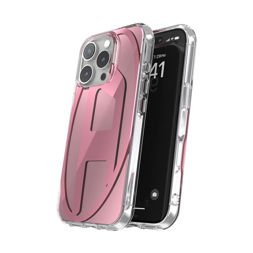 Diesel iPhone 16 Pro Uyumlu Oval D Aynalı (Mirror) Kılıf - Pembe - Thumbnail
