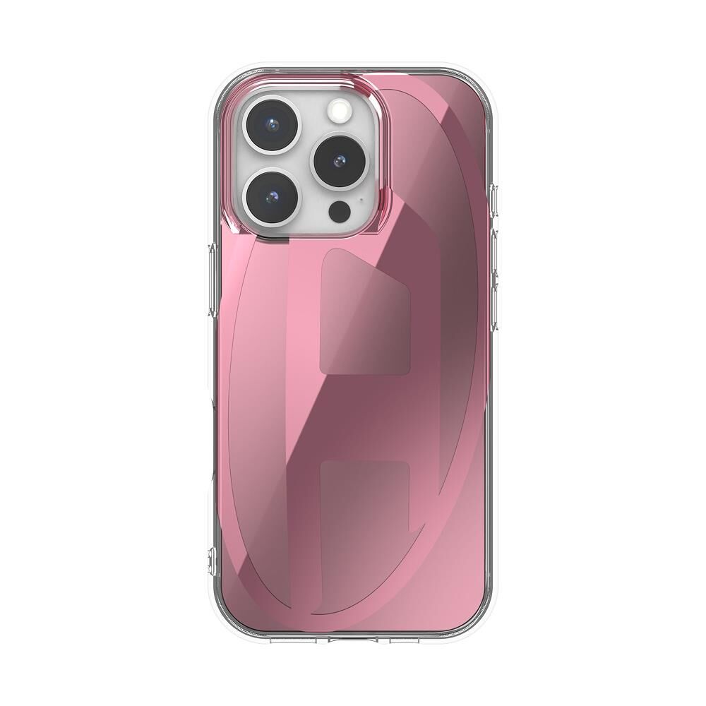 Diesel iPhone 16 Pro Uyumlu Oval D Aynalı (Mirror) Kılıf - Pembe