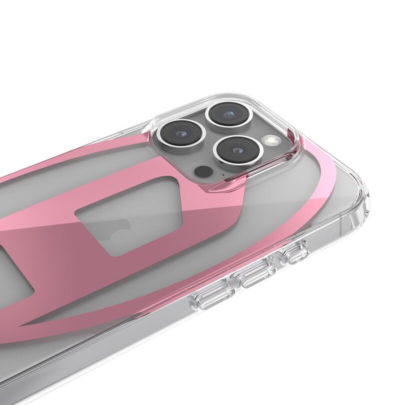 Diesel iPhone 16 Pro Uyumlu Oval D Mirror Şeffaf Kılıf - Şeffaf/Pembe - Thumbnail