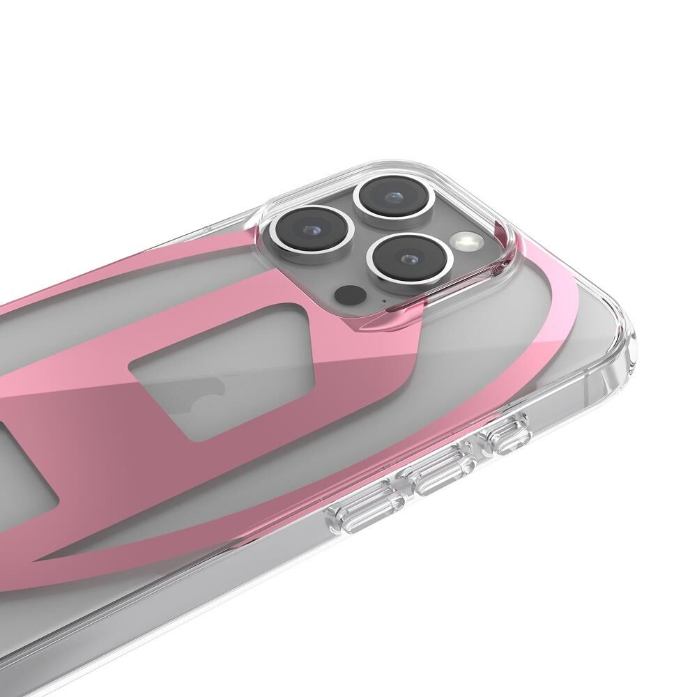 Diesel iPhone 16 Pro Uyumlu Oval D Mirror Şeffaf Kılıf - Şeffaf/Pembe