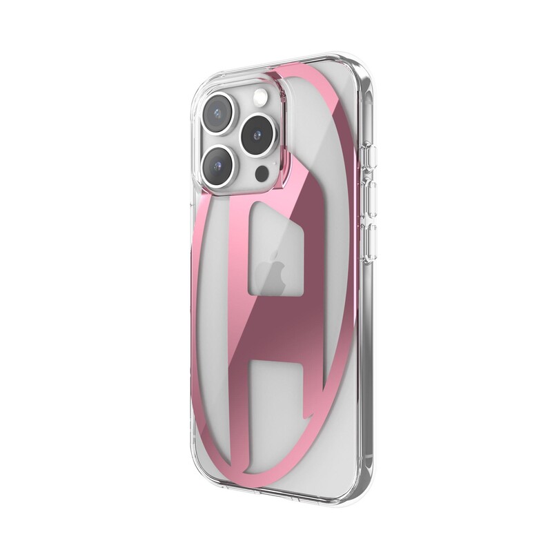 Diesel iPhone 16 Pro Uyumlu Oval D Mirror Şeffaf Kılıf - Şeffaf/Pembe - Thumbnail