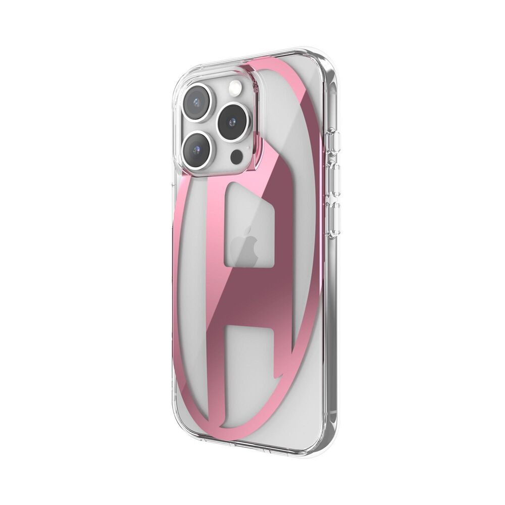 Diesel iPhone 16 Pro Uyumlu Oval D Mirror Şeffaf Kılıf - Şeffaf/Pembe