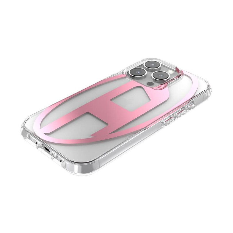 Diesel iPhone 16 Pro Uyumlu Oval D Mirror Şeffaf Kılıf - Şeffaf/Pembe - Thumbnail