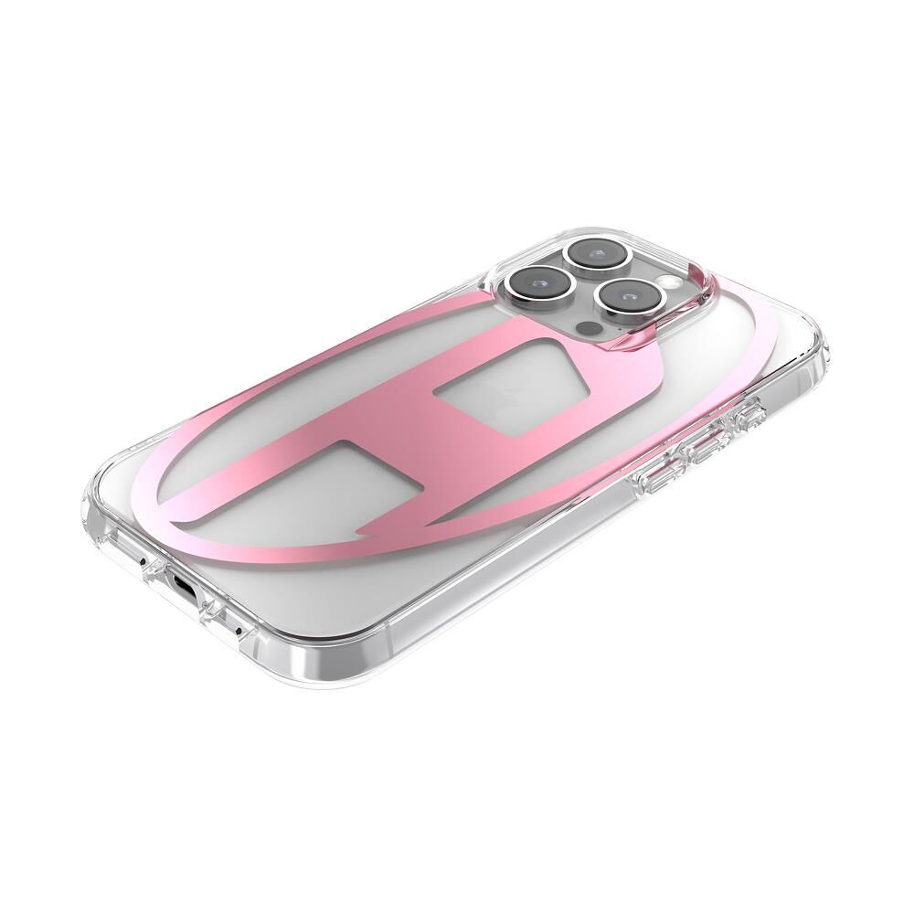 Diesel iPhone 16 Pro Uyumlu Oval D Mirror Şeffaf Kılıf - Şeffaf/Pembe