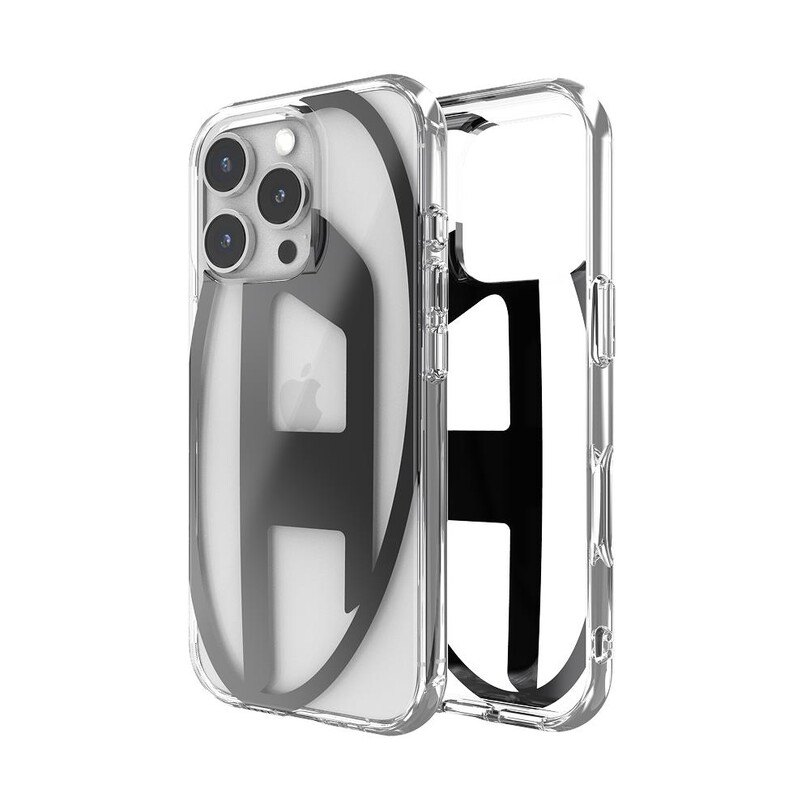 Diesel iPhone 16 Pro Uyumlu Oval D Mirror Şeffaf Kılıf - Şeffaf/Siyah - Thumbnail