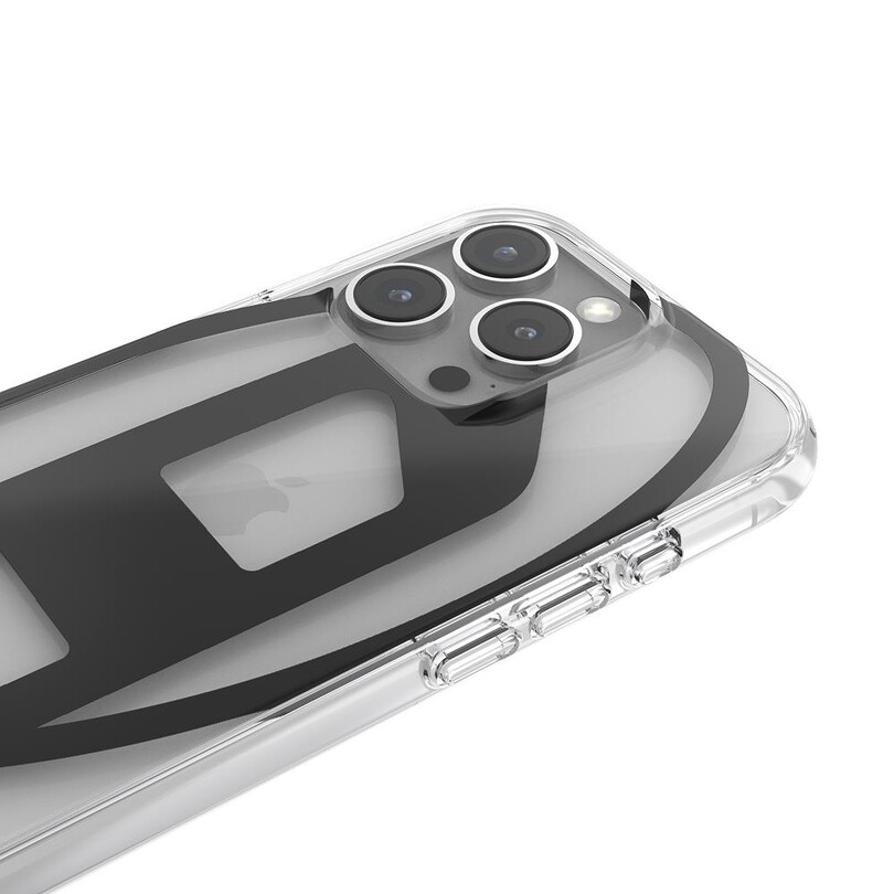 Diesel iPhone 16 Pro Uyumlu Oval D Mirror Şeffaf Kılıf - Şeffaf/Siyah - Thumbnail