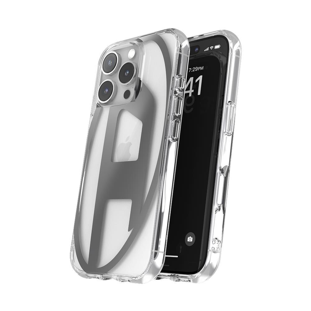 Diesel iPhone 16 Pro Uyumlu Oval D Mirror Şeffaf Kılıf - Şeffaf/Siyah