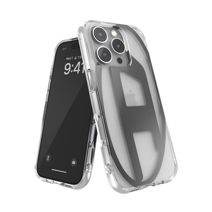 Diesel iPhone 16 Pro Uyumlu Oval D Mirror Şeffaf Kılıf - Şeffaf/Siyah - Thumbnail