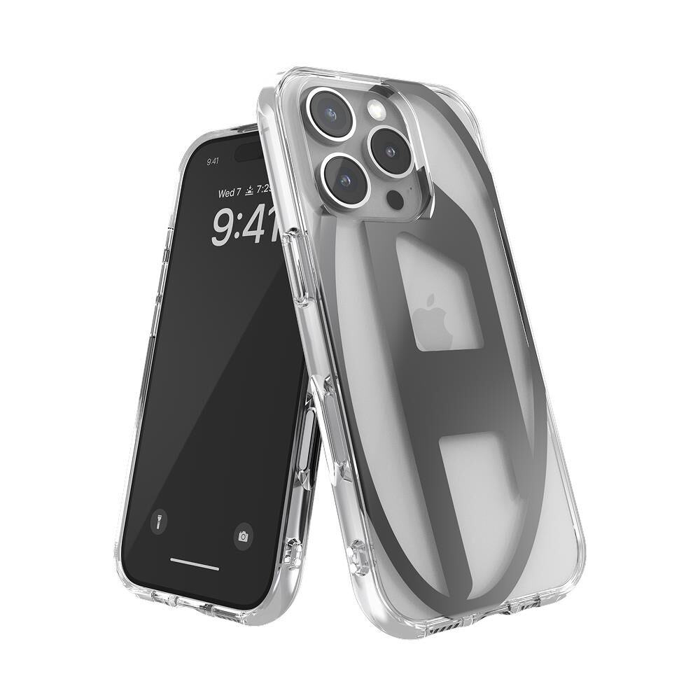 Diesel iPhone 16 Pro Uyumlu Oval D Mirror Şeffaf Kılıf - Şeffaf/Siyah