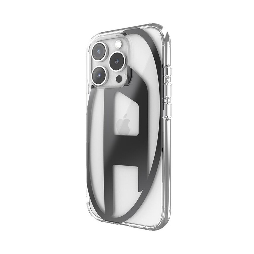 Diesel iPhone 16 Pro Uyumlu Oval D Mirror Şeffaf Kılıf - Şeffaf/Siyah - Thumbnail