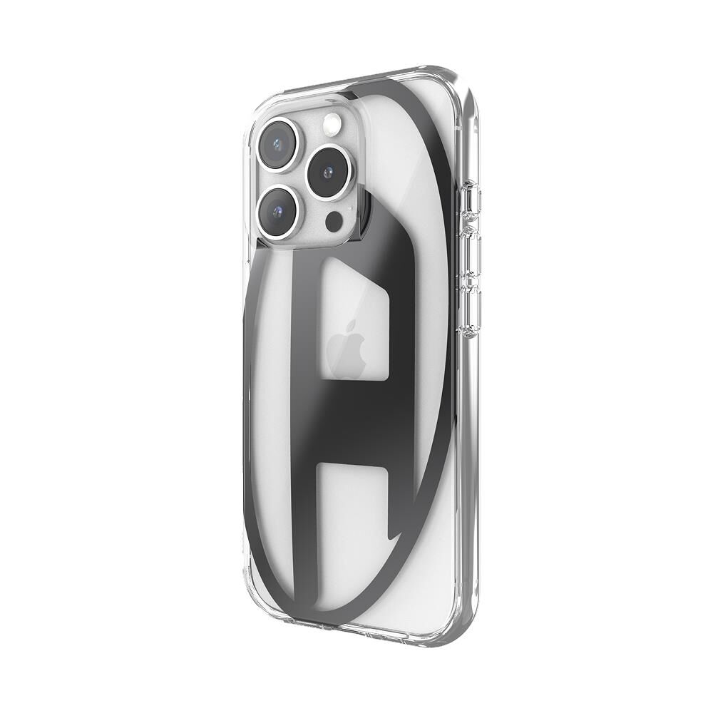 Diesel iPhone 16 Pro Uyumlu Oval D Mirror Şeffaf Kılıf - Şeffaf/Siyah