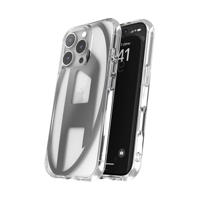 Diesel iPhone 16 Pro Uyumlu Oval D Mirror Şeffaf Kılıf - Şeffaf/Siyah - Thumbnail