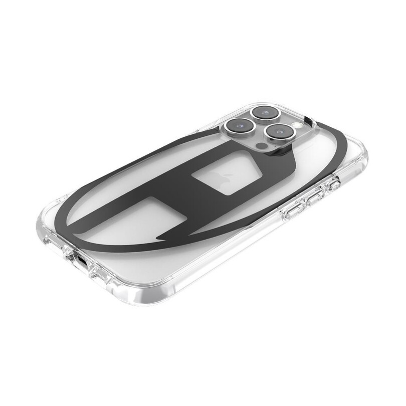 Diesel iPhone 16 Pro Uyumlu Oval D Mirror Şeffaf Kılıf - Şeffaf/Siyah - Thumbnail