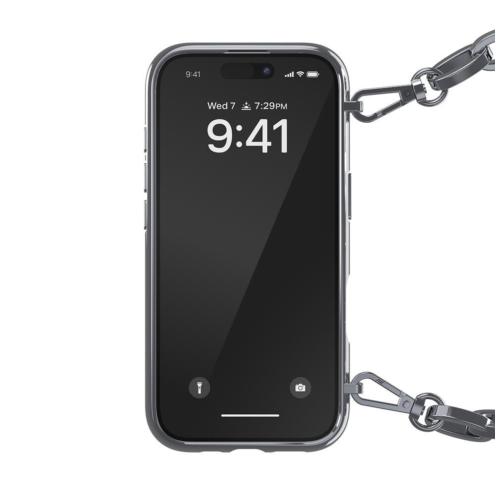 Diesel iPhone 16 Pro Uyumlu Oval D Parlak Zincirli Kılıf - Gümüş