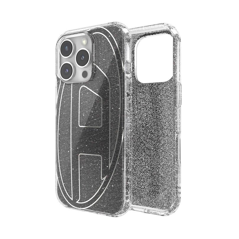 DIESEL TELEFON AKS. - Diesel iPhone 16 Pro Uyumlu Oval D Simli Kılıf - Siyah