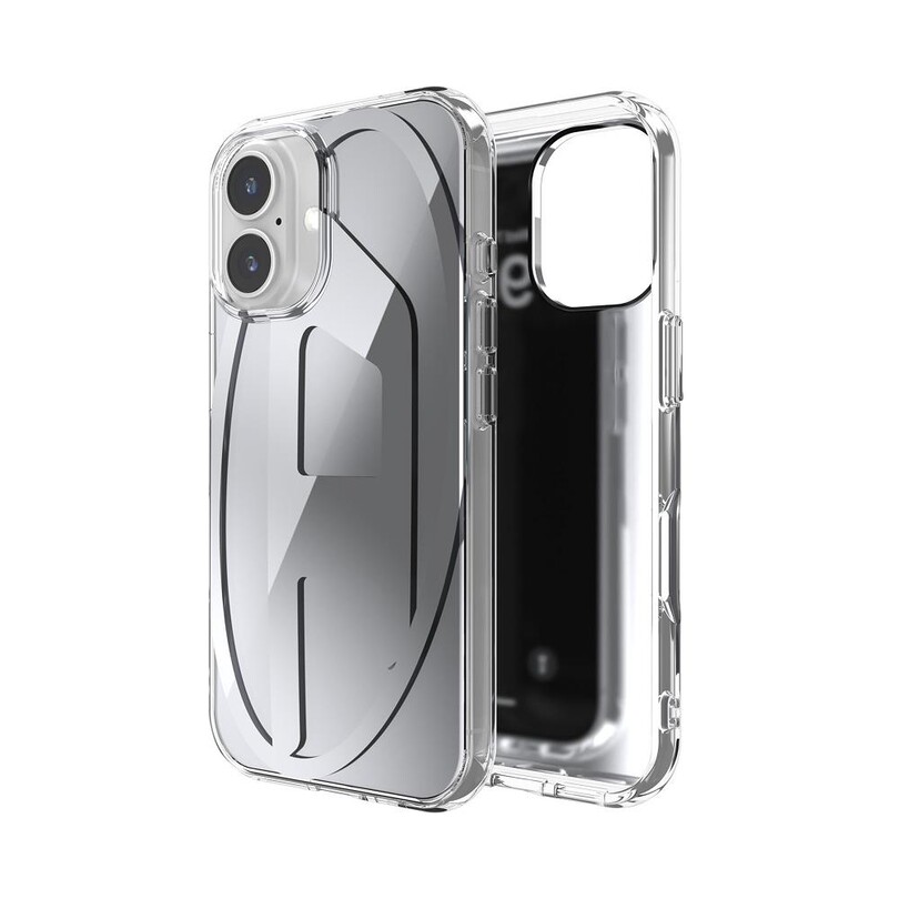 DIESEL TELEFON AKS. - Diesel iPhone 16 Uyumlu Oval D Aynalı (Mirror) Kılıf - Gümüş