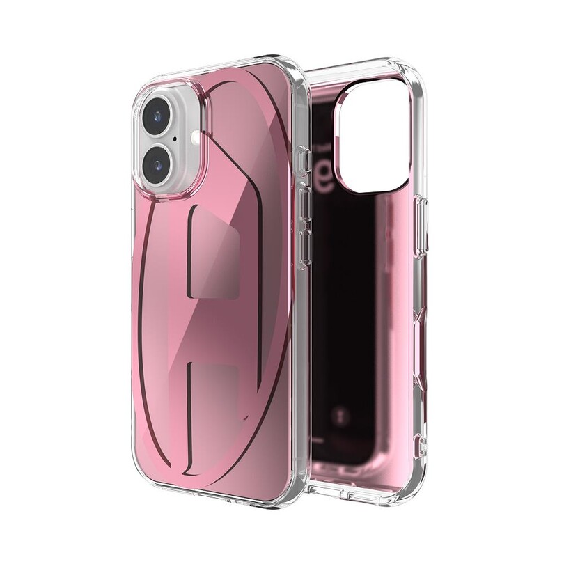 DIESEL TELEFON AKS. - Diesel iPhone 16 Uyumlu Oval D Aynalı (Mirror) Kılıf - Pembe